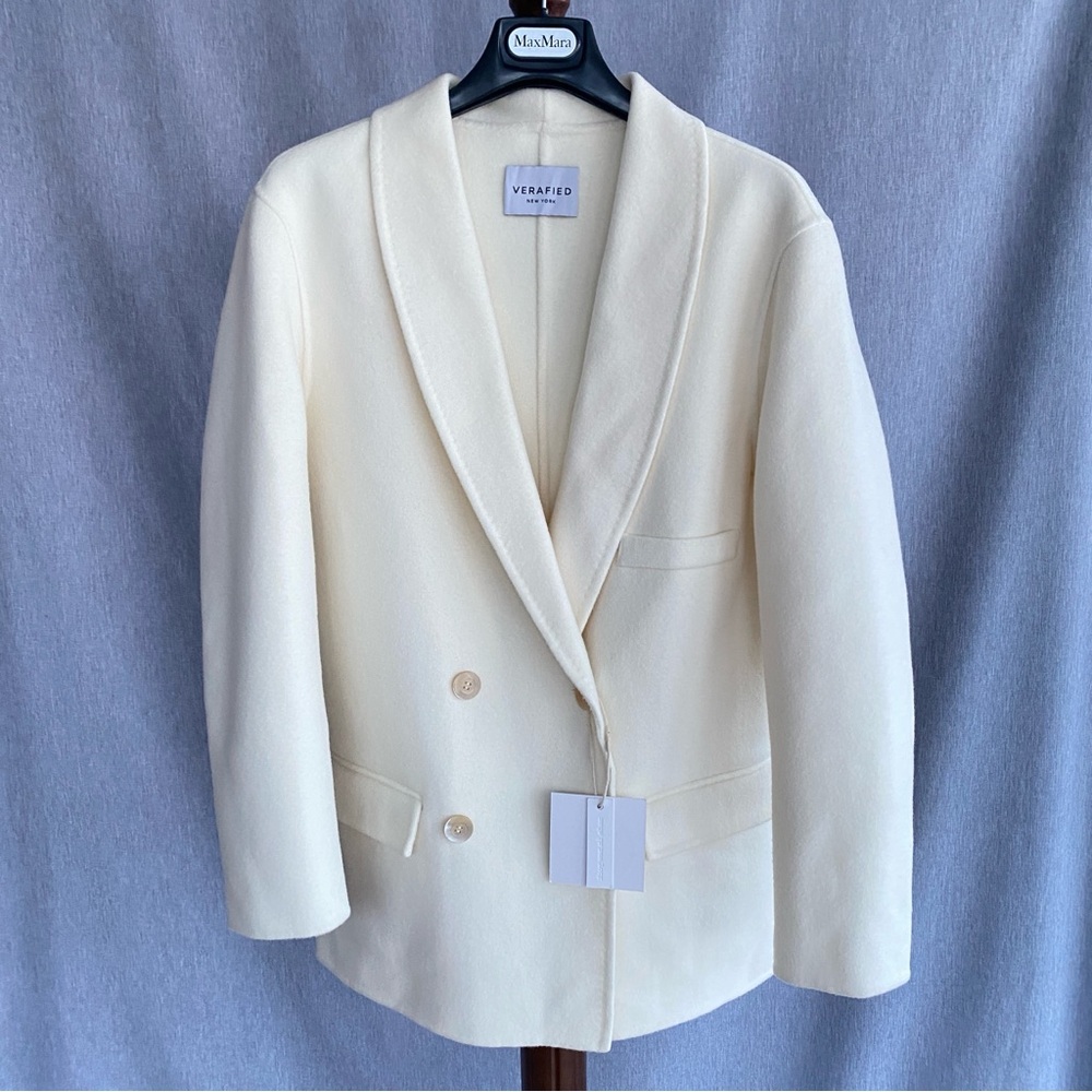 🇮🇹  VERAFIED｜Wool Cashmere Shawl Collar Double breasted Off White Blazer